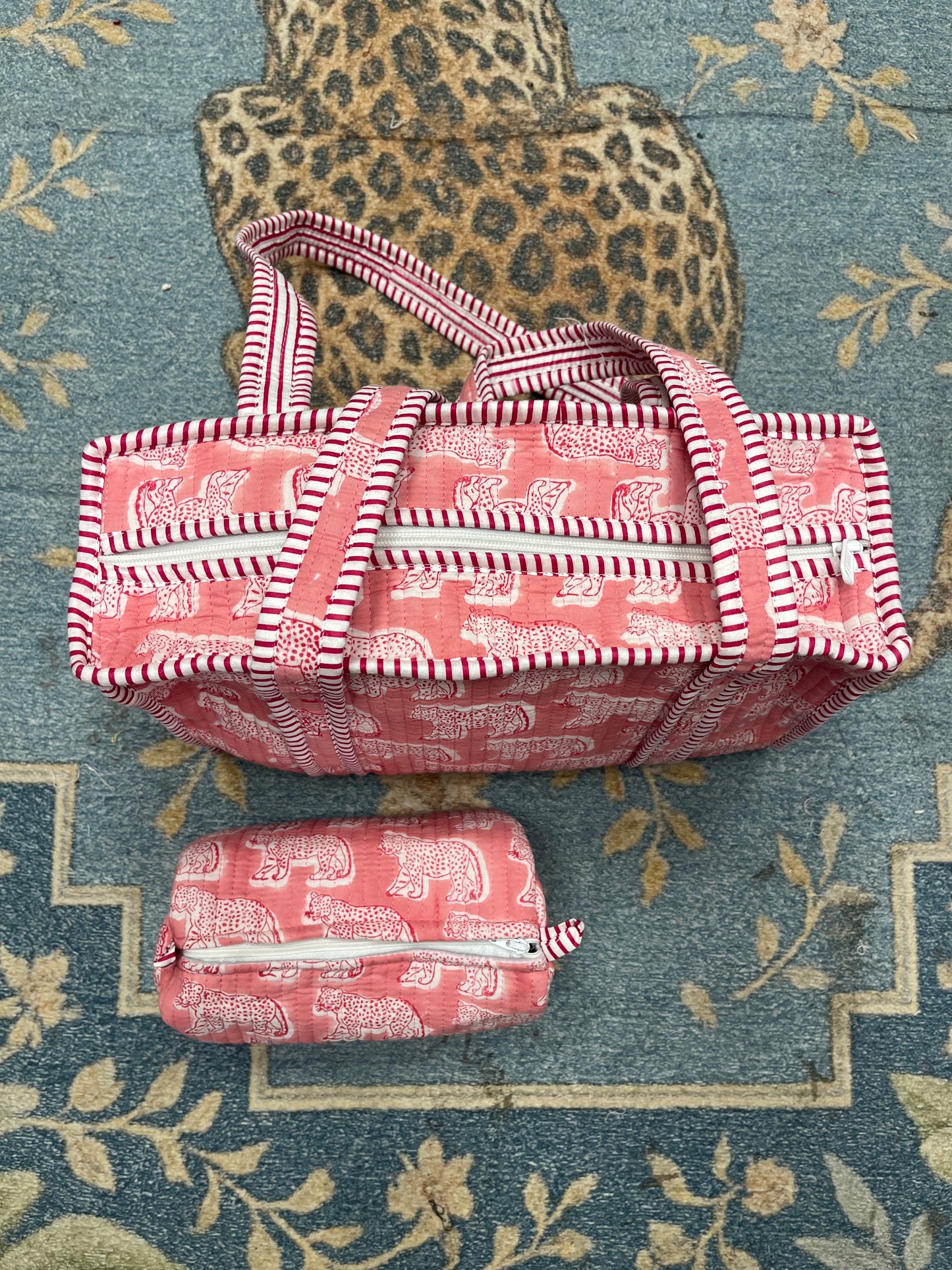 Classic Pink Tiger Quilted Tote & Pouch Set