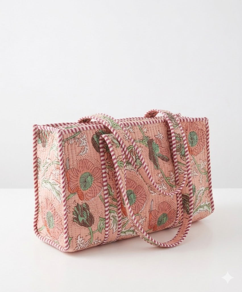Pastel Pink Quilted Mini Tote Bag 10X14