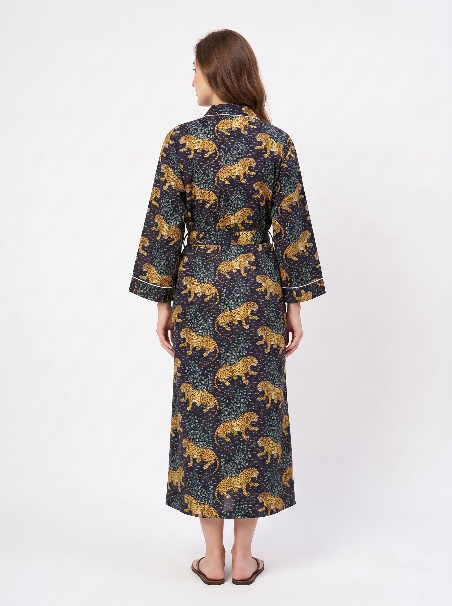 Navy Blue Leopard Print – Women’s Cotton Kimono