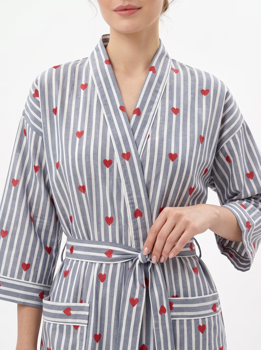 Grey Heart Riot Women's Cotton Kimono | 3/4 Sleeves