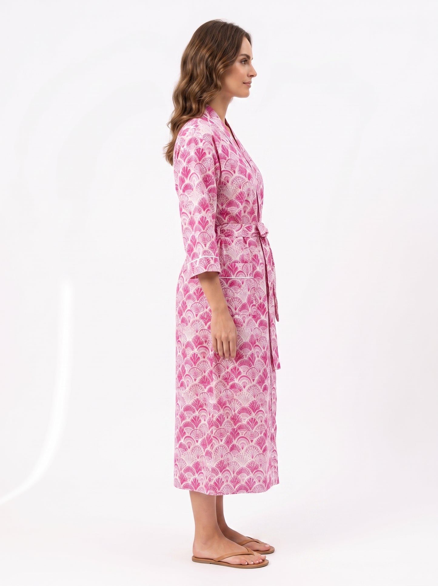 Pink Shell Women's Cotton Kimono | 3/4 Sleeves