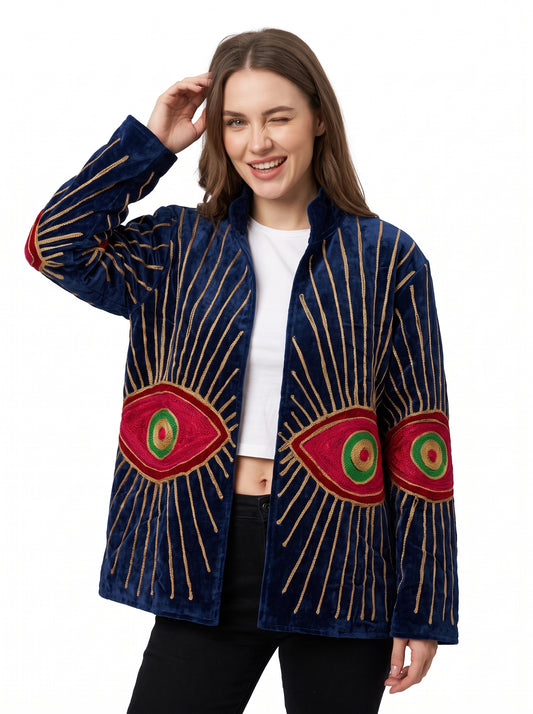 Women's 2009 Suzani Reversible Velvet Jacket – Artistic Embroidered Statement Jacket