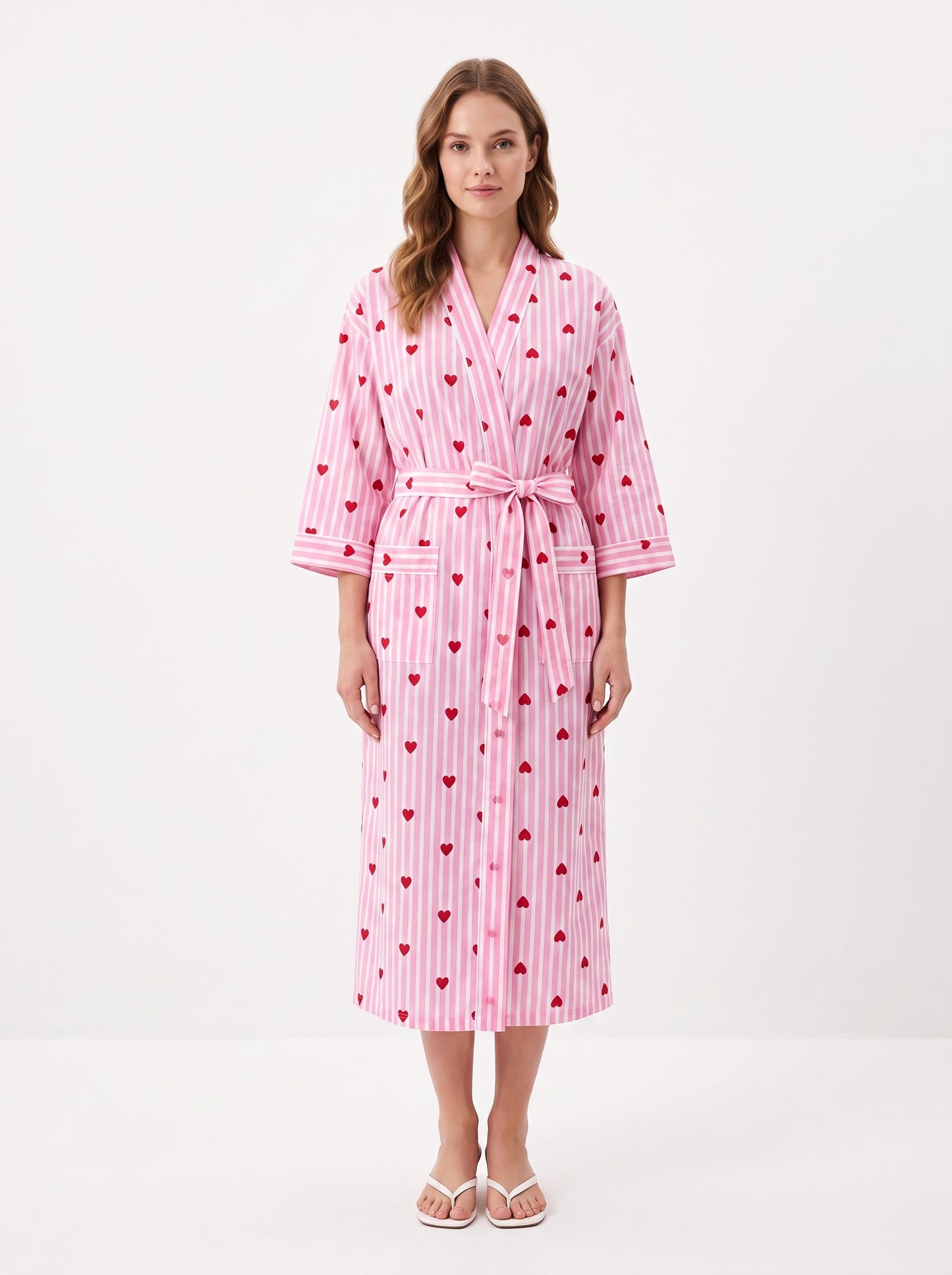 Pink Heart Riot Women's Cotton Kimono | 3/4 Sleeves