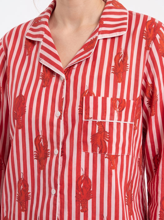 Women’s Lobster Coast – Elegant Two Piece Cotton Pajama Set