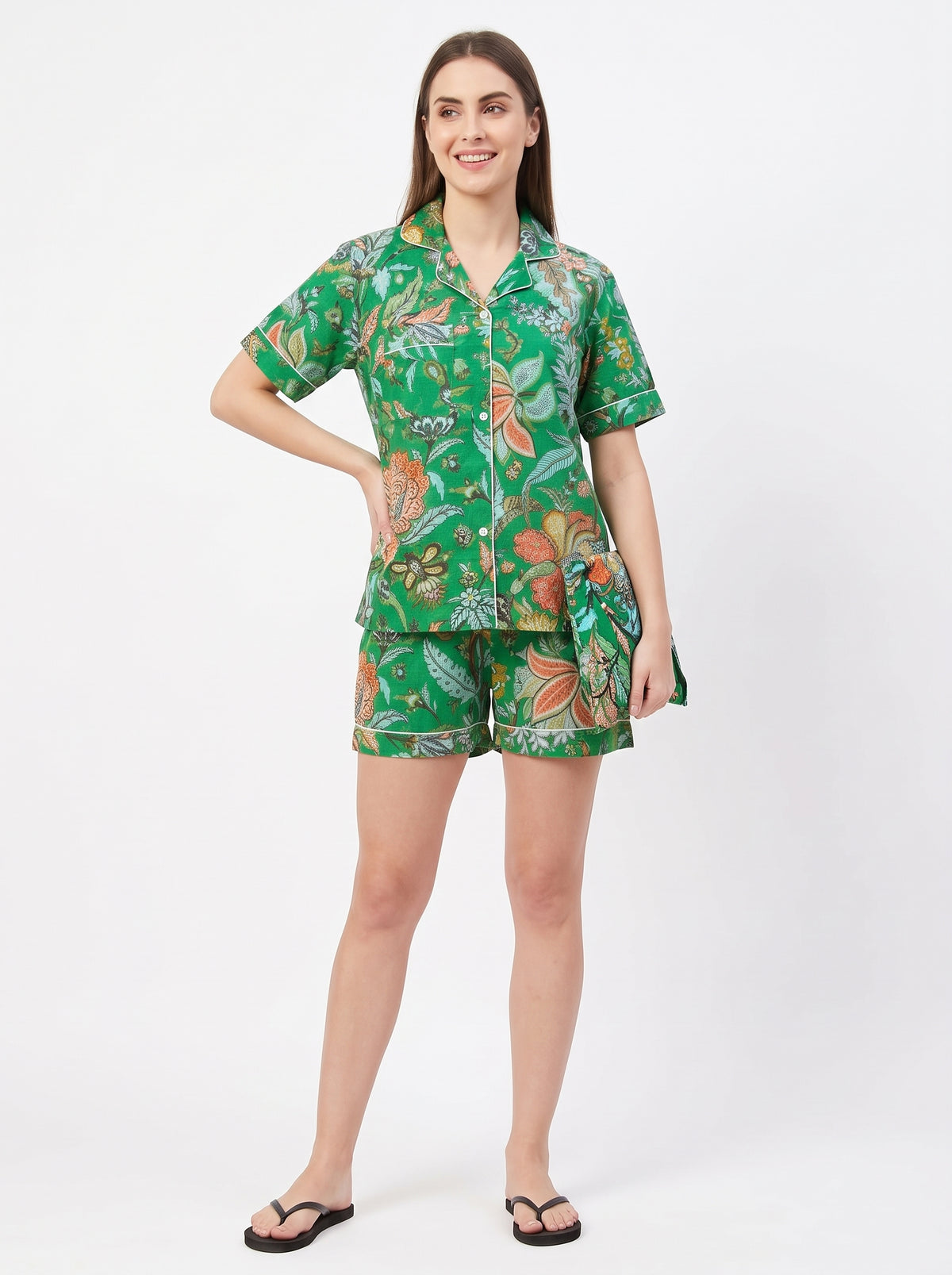 Women’s Bright Green Crimson – Elegant Two Piece Short Pajama Set