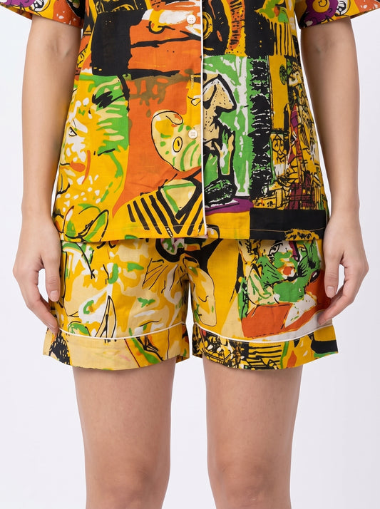 Women’s Yellow Abstract – Elegant Two Piece Short Pajama Set