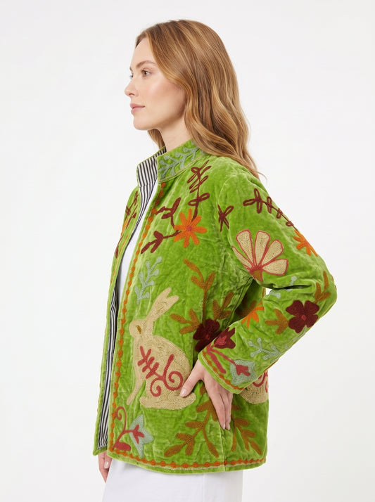 Women's Evening Crush 1033 Suzani Reversible Velvet Jacket – Artistic Embroidered Statement Jacket
