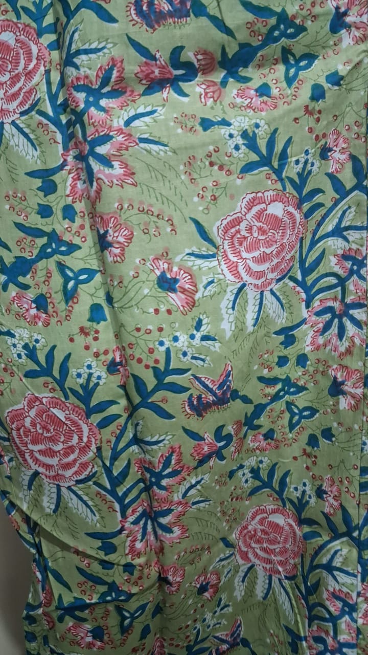 Green Pink Blossom Women's Cotton Kimono | 3/4 Sleeves