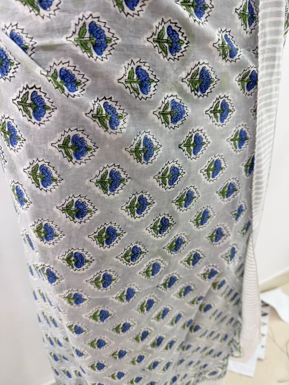 Mini Blue Floral Handblock Sarong - Beach Cover