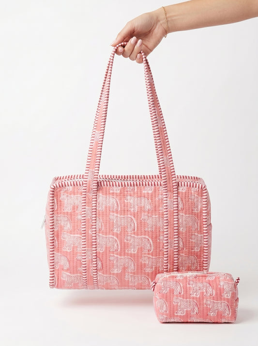 Classic Pink Tiger Quilted Tote & Pouch Set