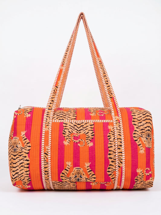 Orange Tiger Tango Quilted Cotton Duffle Bag – Lightweight Travel Weekender