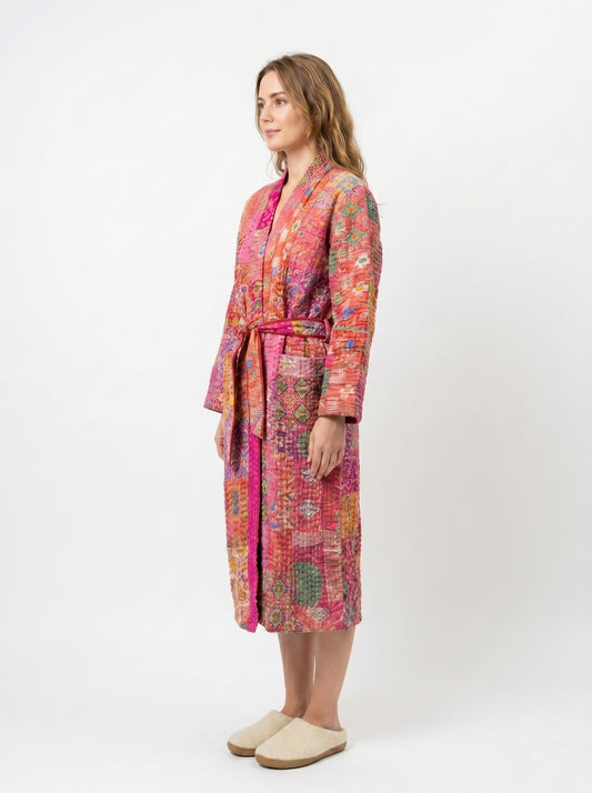 Luxe Pink Sunset – Women’s Handcrafted Kantha Cotton Kimono