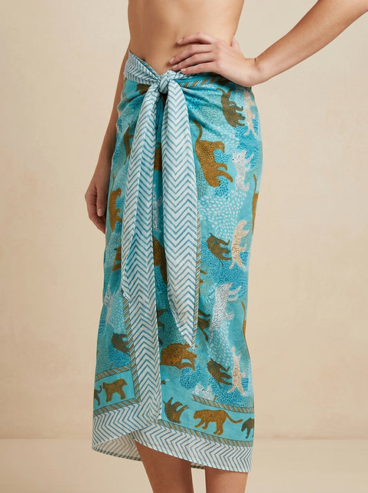 Blue Tiger Print Beach Sarong Wrap Skirt