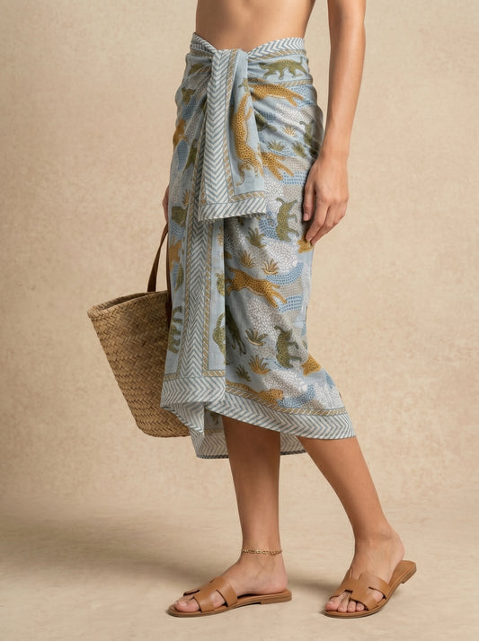 Grey Tiger Print Beach Sarong Wrap Skirt