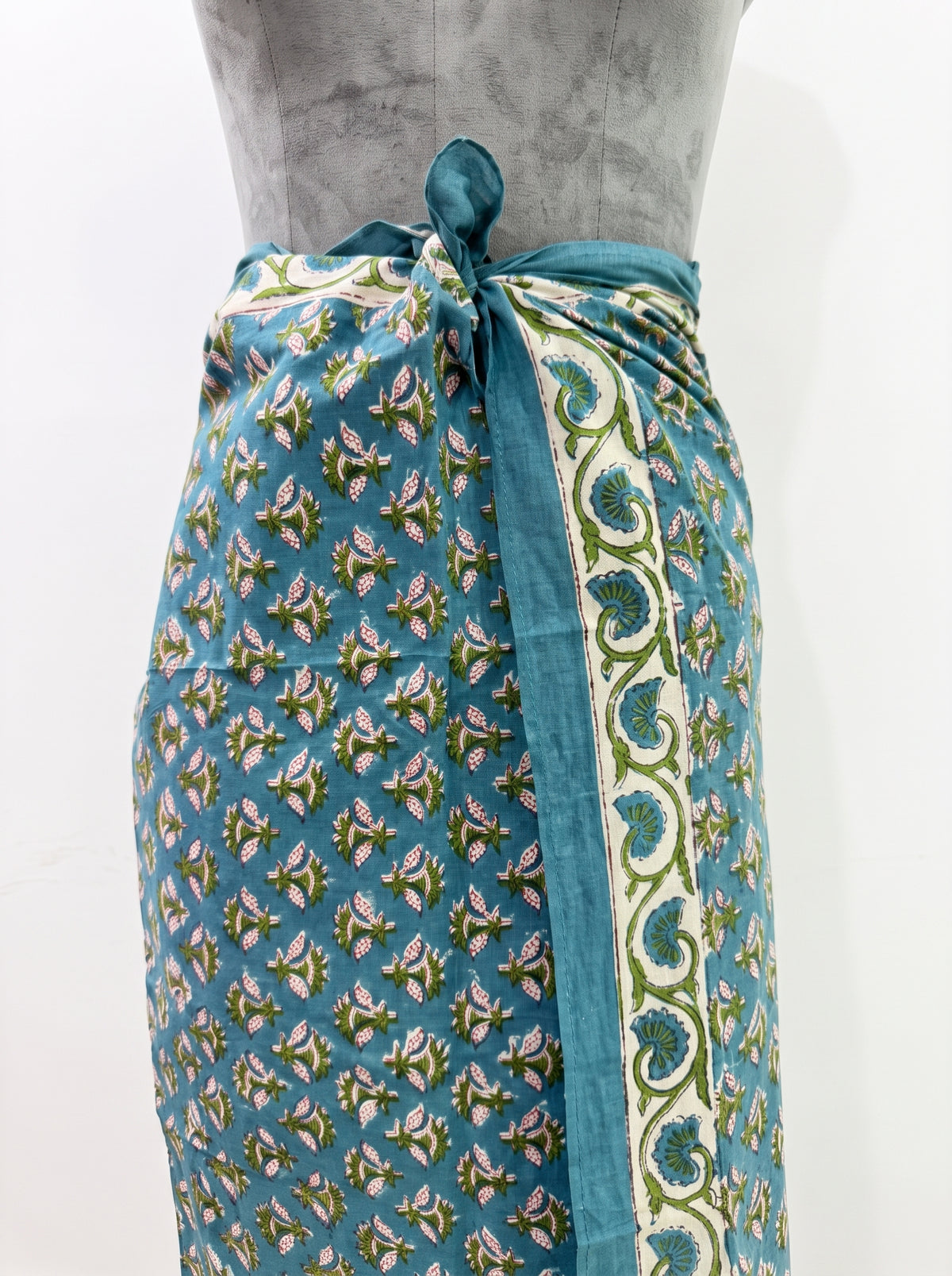 Cute Blue Floral Handblock Sarong - Beach Cover