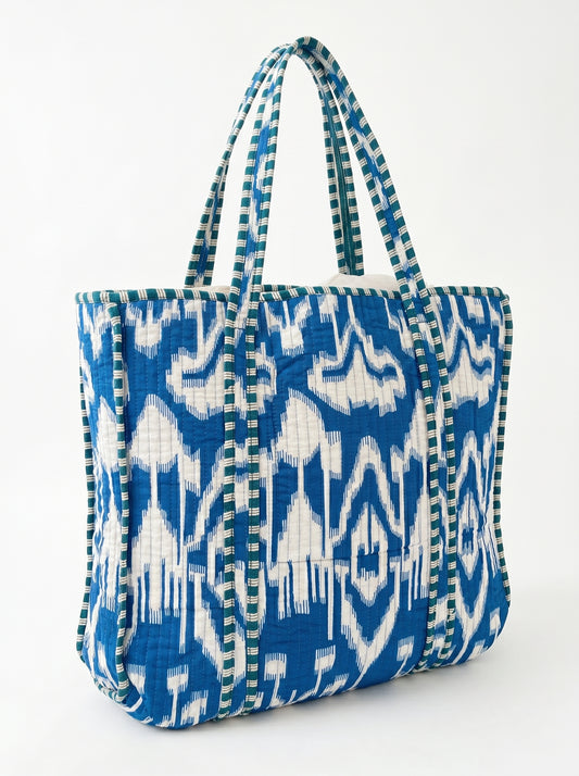 Blue Ikkat – Wander Reversible Tote Bag 18x18
