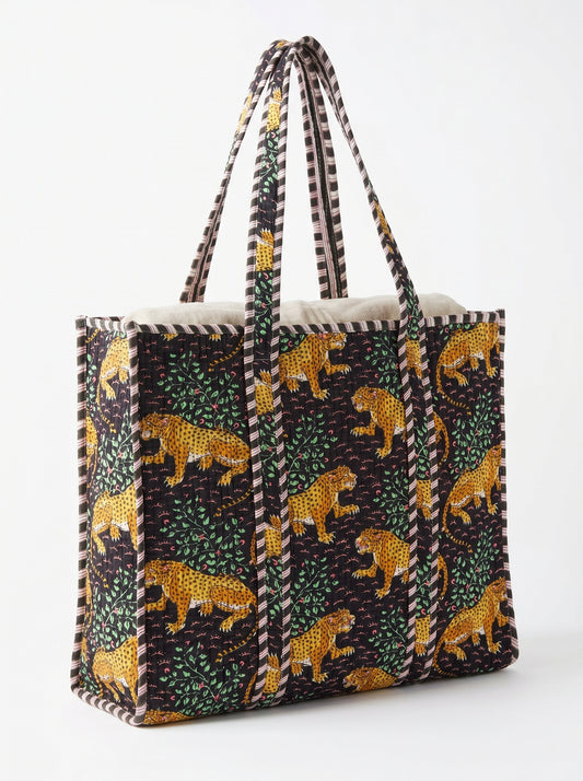 Navy blue leopard – Wander Reversible Tote Bag 18x18