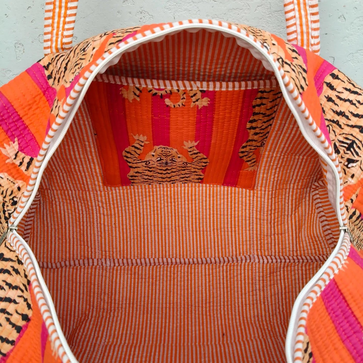 Orange Tiger Tango Quilted Cotton Duffle Bag – Lightweight Travel Weekender