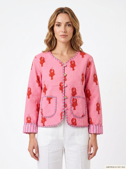 Lobster Pink Love – Chic Pink Cotton Quilted Reversible Jacket