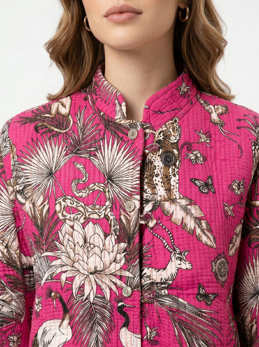 Pink Jangal – Long Cotton Quilted Reversible Jacket