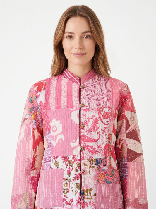 Cotton Candy – Long Patchwork Cotton Quilted Reversible Jacket