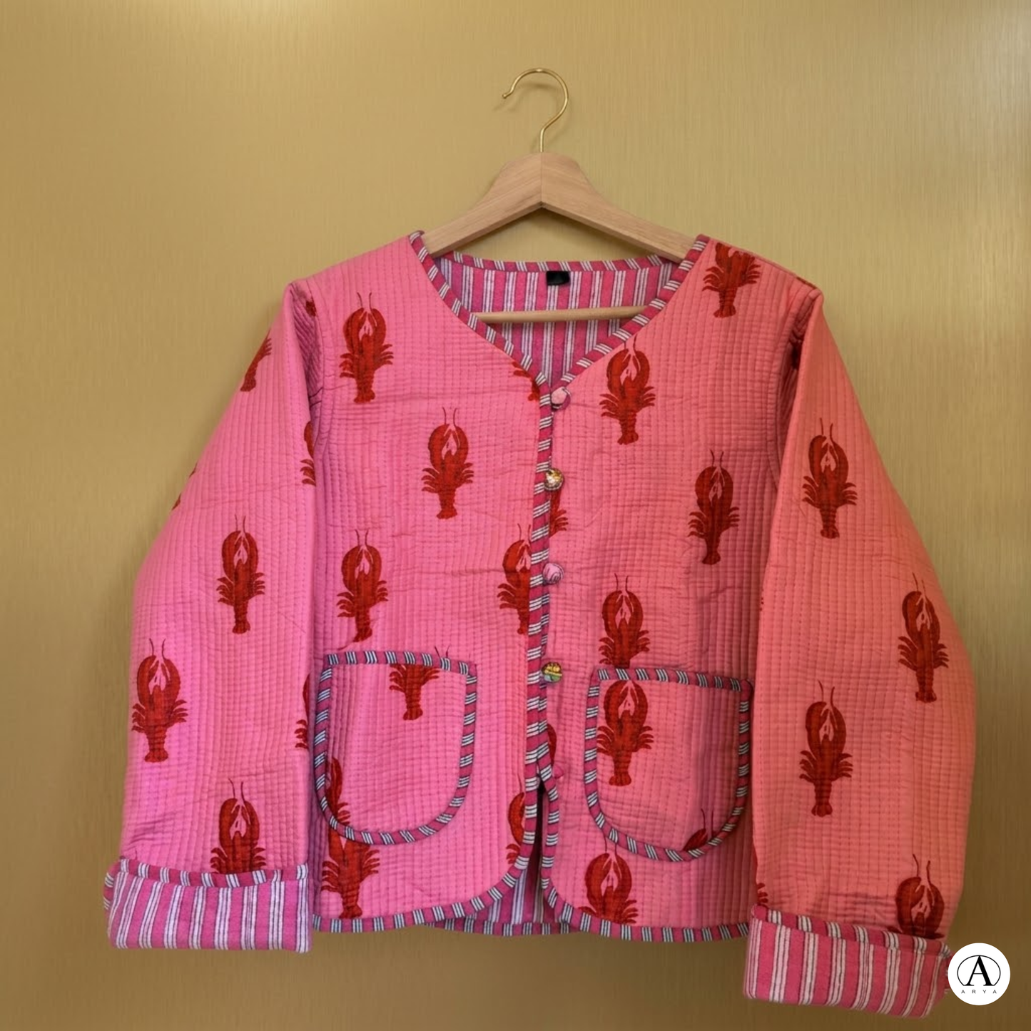 Lobster Pink Love – Chic Pink Cotton Quilted Reversible Jacket
