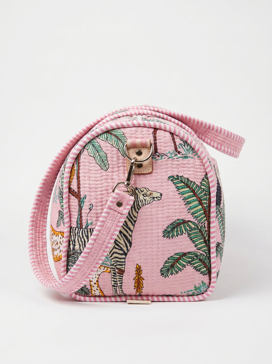 Blush Pink Safari Print Quilted Cotton Duffle Bag – Lightweight Travel Weekender