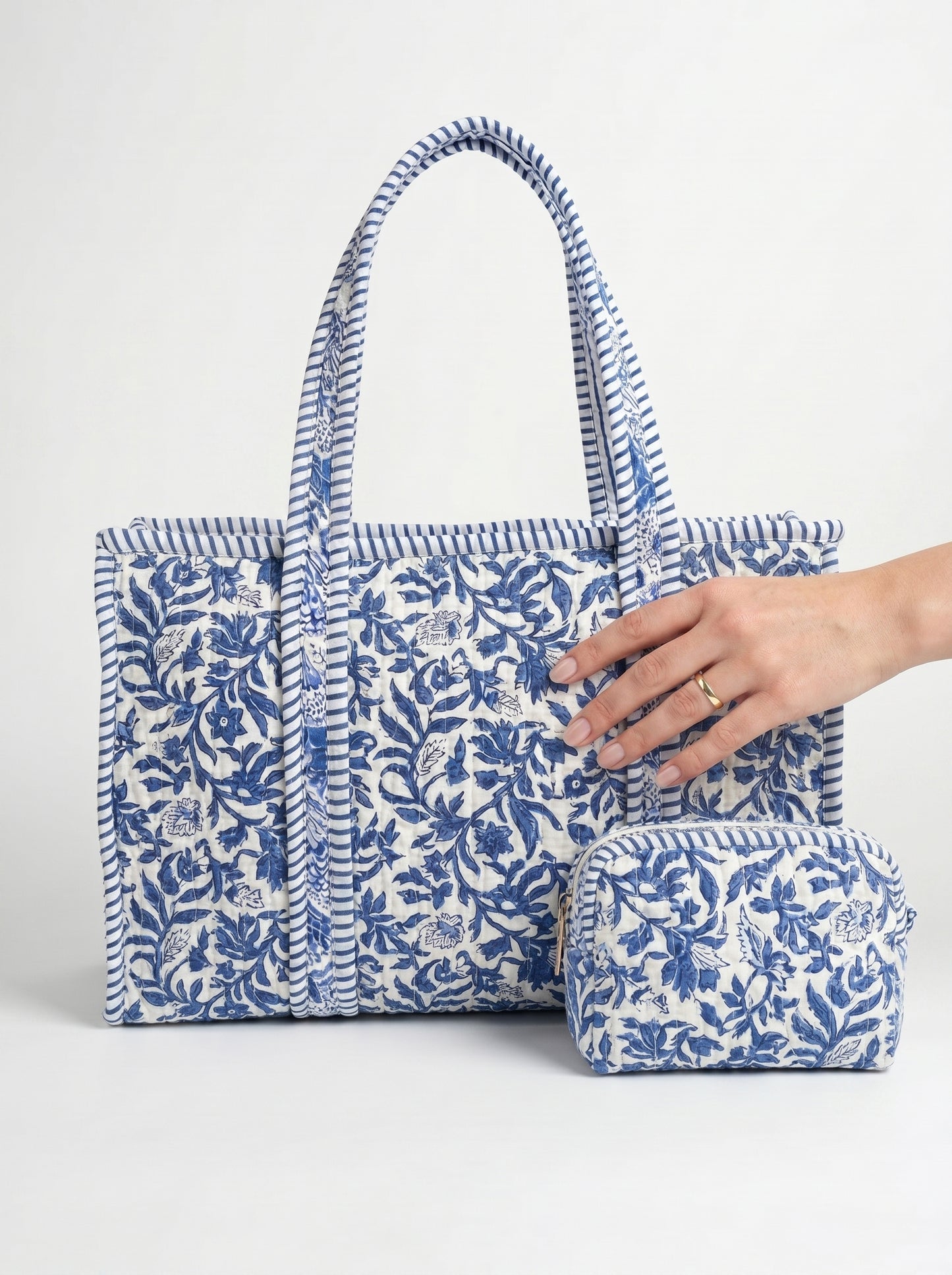 Blue Vine in Dreams – Quilted Tote & Pouch Set