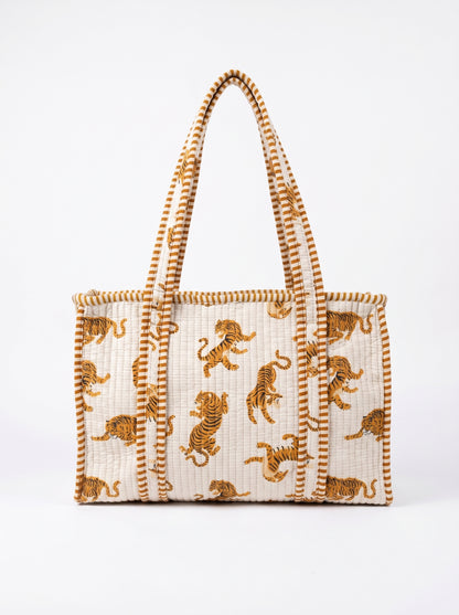 White tiger Quilted Tote & Pouch Set