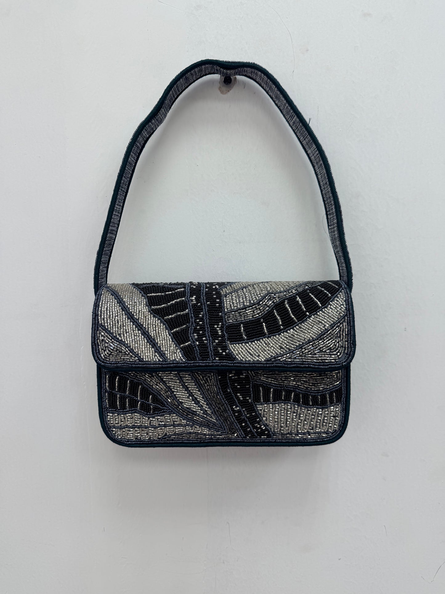 Chic Mini Bag – Black Abstract Beaded Bag