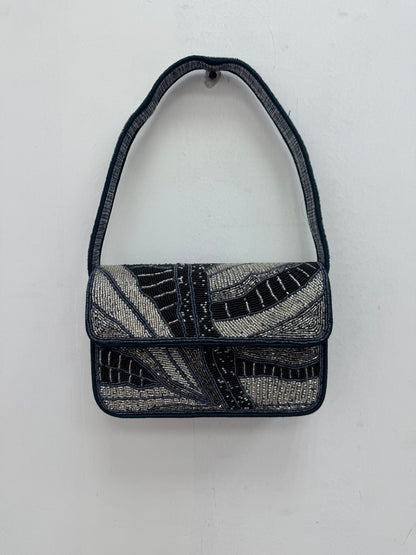 Chic Mini Bag – Black Abstract Beaded Bag
