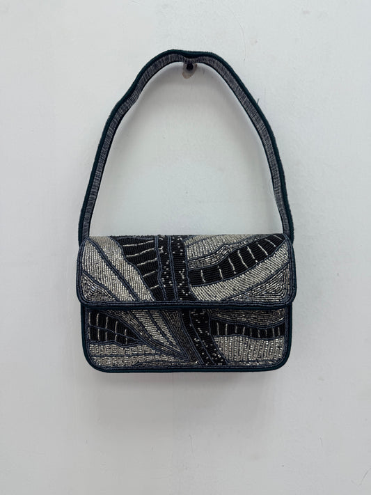 Chic Mini Bag – Black Abstract Beaded Bag