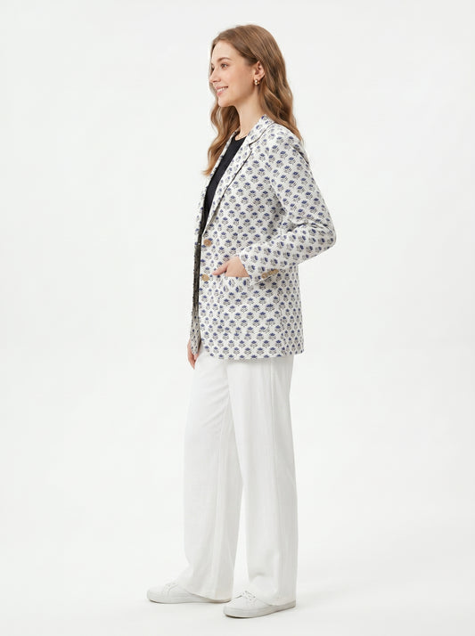 Women’s White Floral Blazer – Bold Statement Tailored Jacket