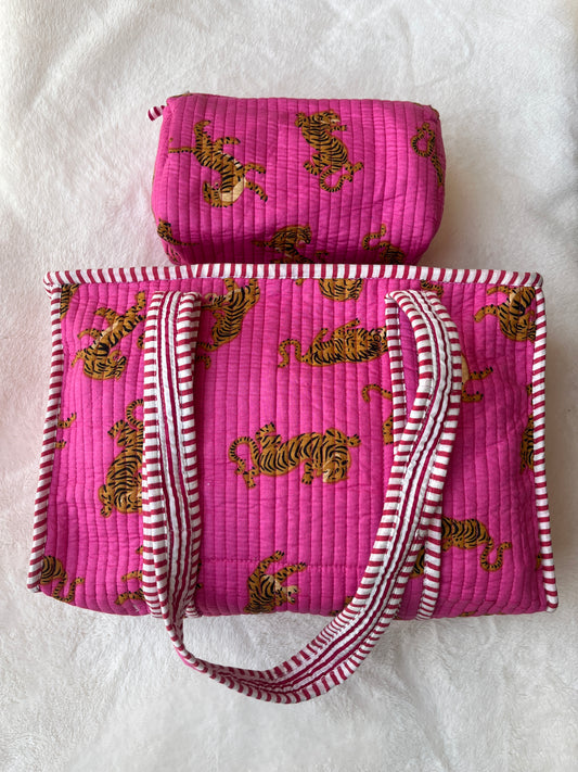 Pink Tiger Quilted Tote & Pouch Set