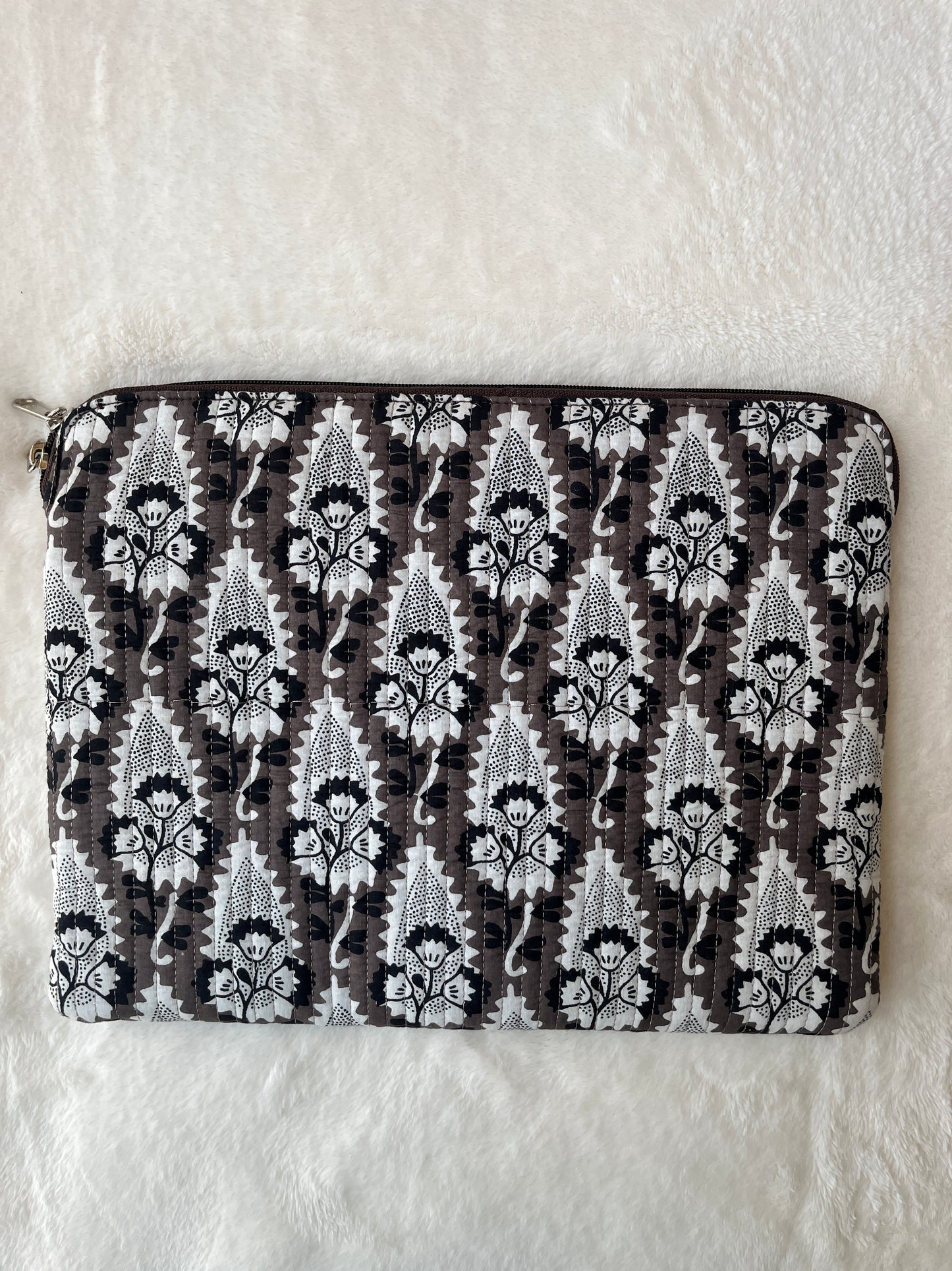 White Floral Quilted Laptop Bag
