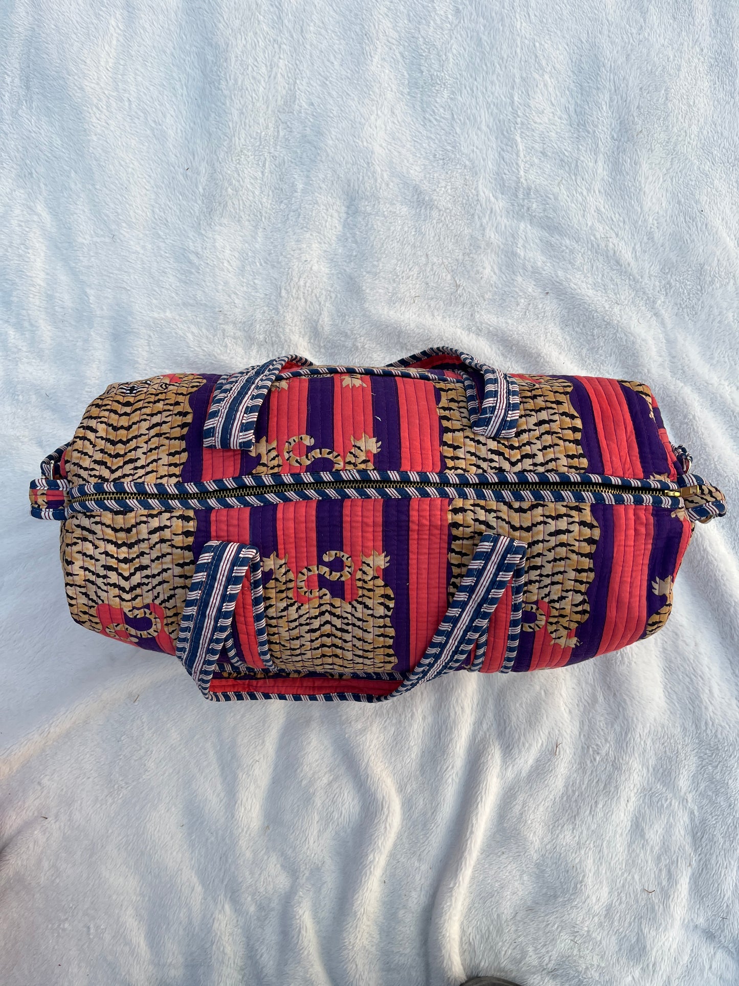Pink purple Tiger Print Quilted Cotton Duffle Bag – Lightweight Travel Weekender