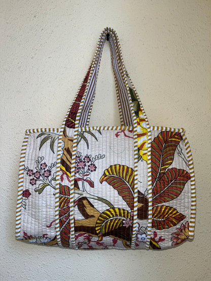 Beige floral printed Quilted Mini Tote Bag 10X12