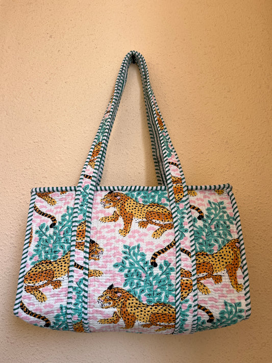 Pink leopard Quilted Mini Tote Bag 10X12