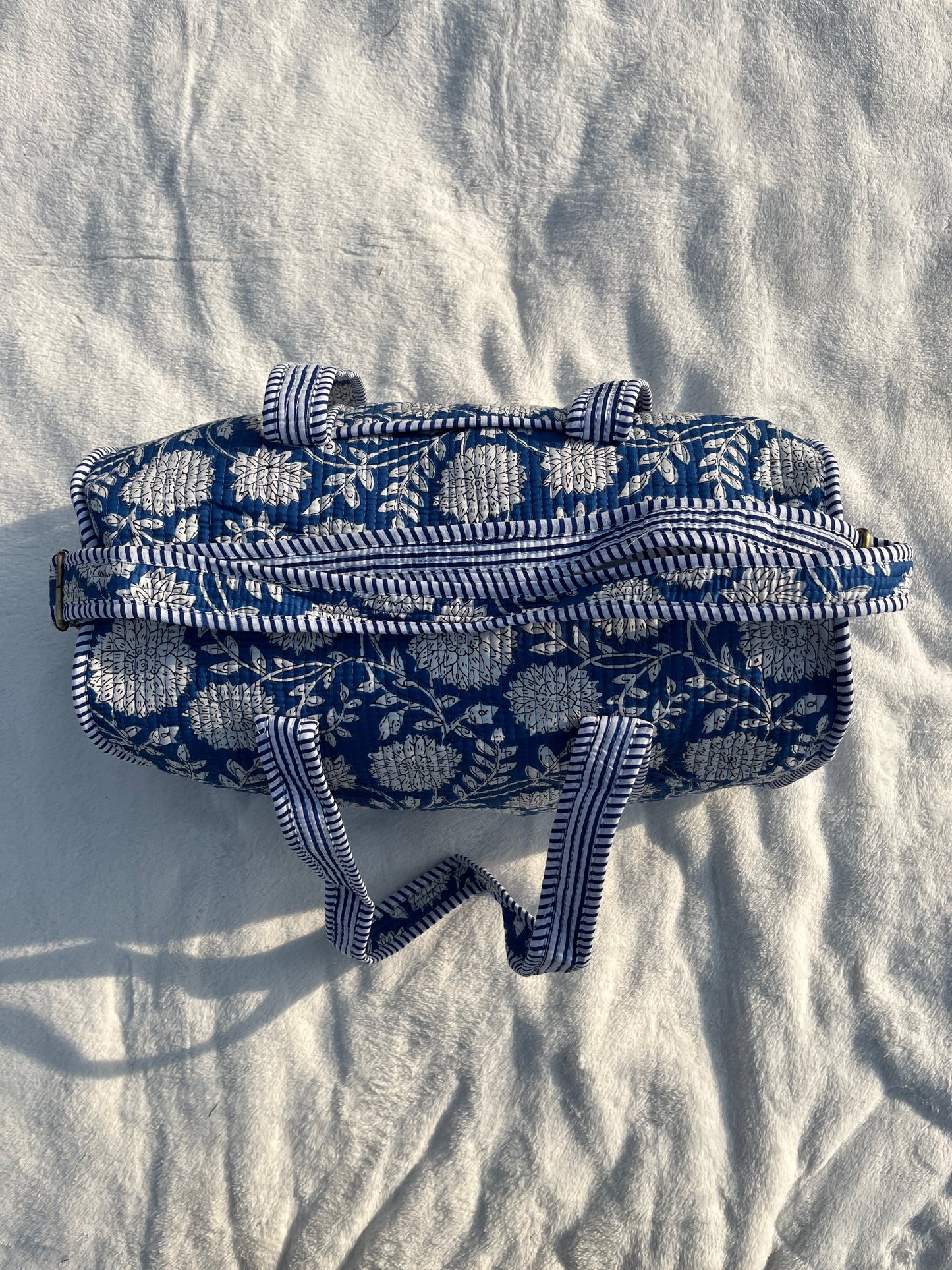 Blue Floral-2 Print Quilted Cotton Duffle Bag – Lightweight Travel Weekender