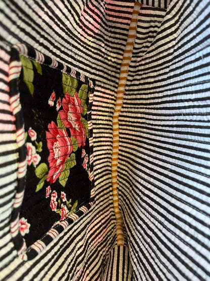 Black Floral Quilted Mini Tote Bag 10X12