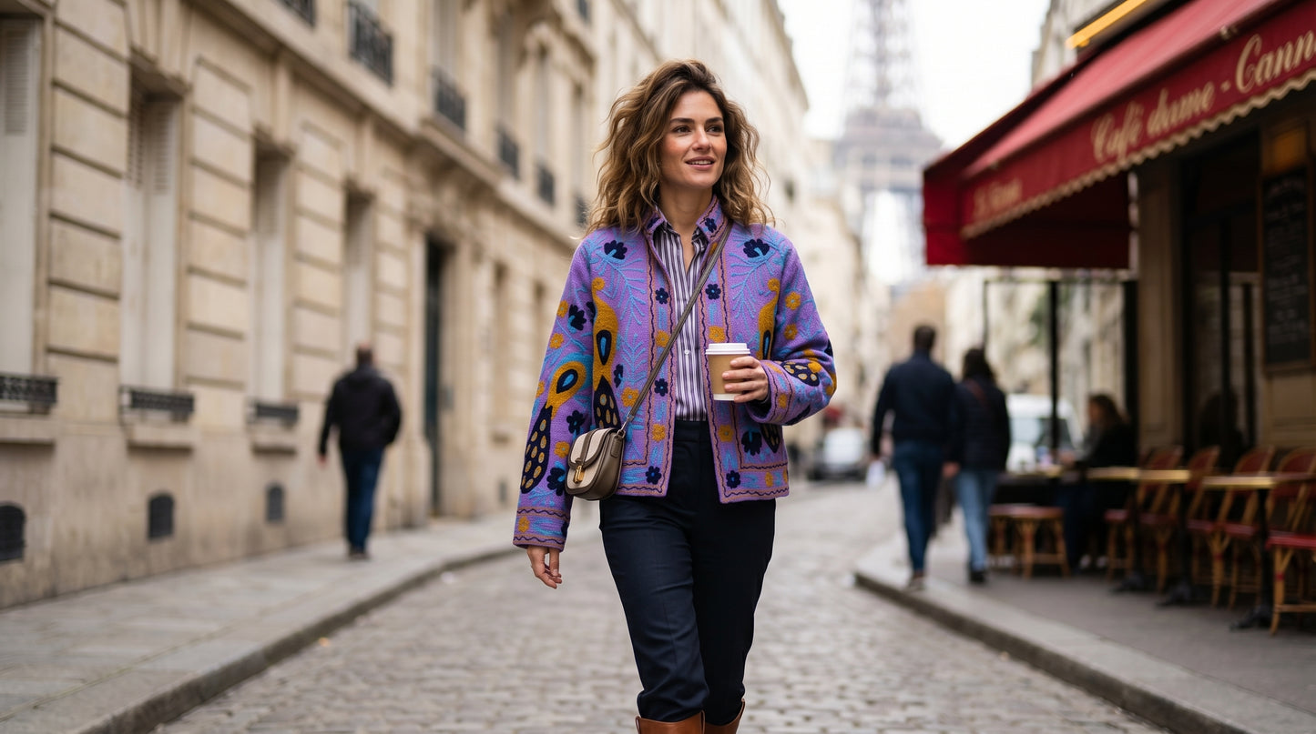 Women's Blue Suzani Reversible Jacket – Artistic Embroidered Statement Jacket