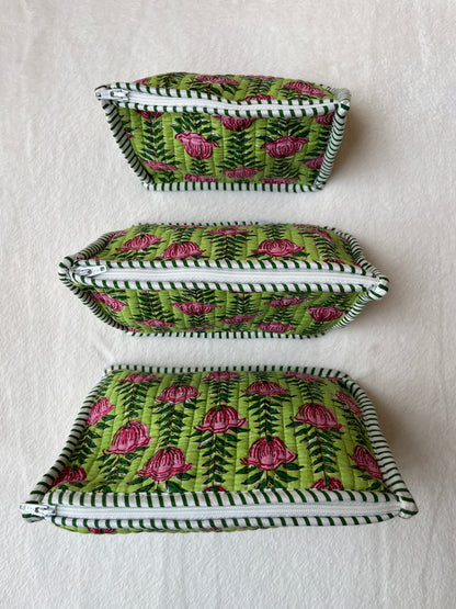 Green Lotus floral Pyramid – Utility Pouch Pack of 3
