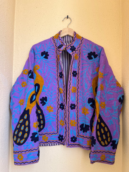 Women's Blue Suzani Reversible Jacket – Artistic Embroidered Statement Jacket