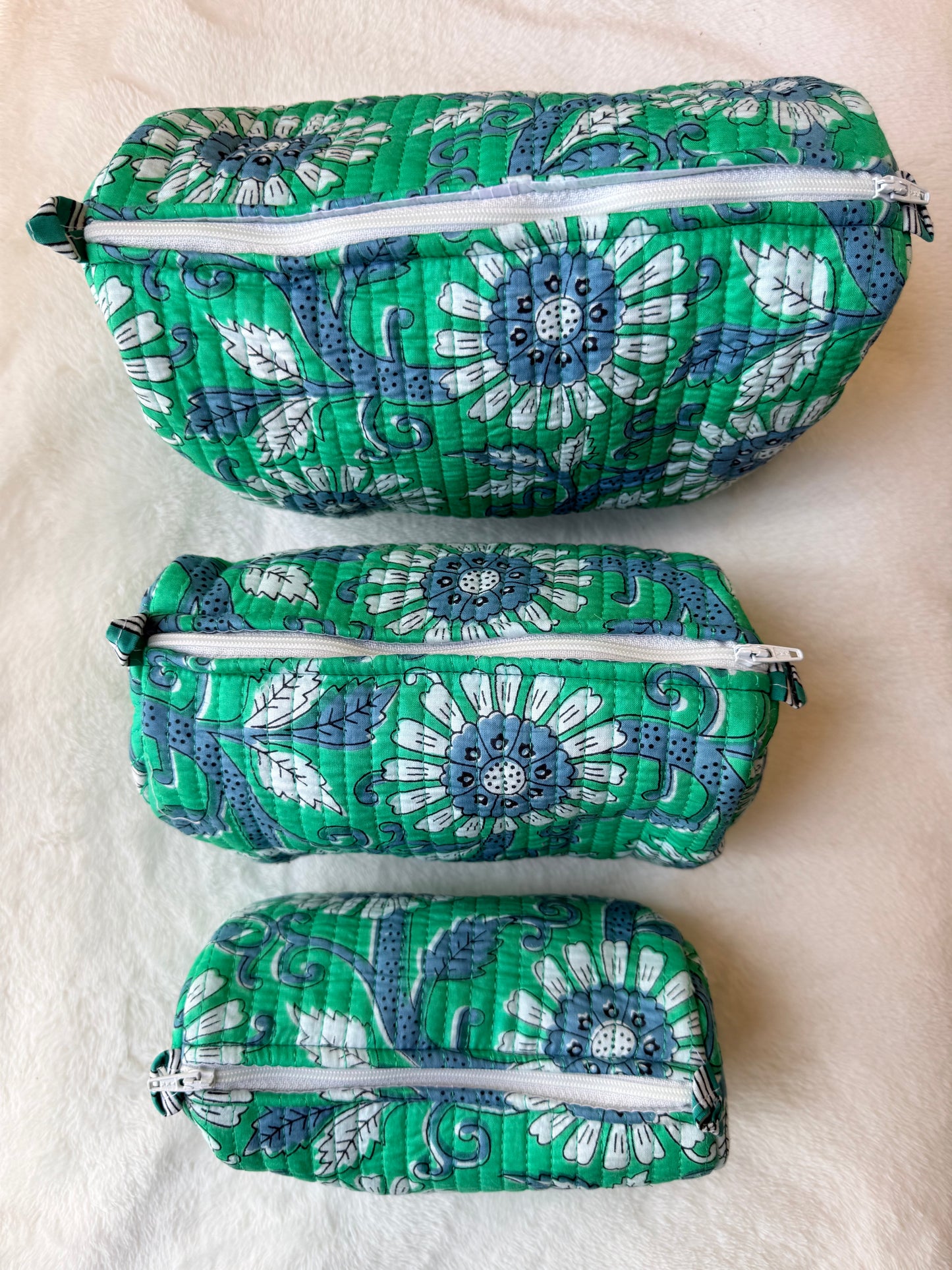 Green White Floral – Utility Pouch Pack of 3
