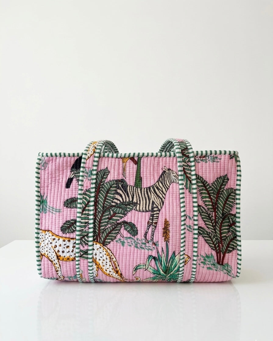 Pink Safari Quilted Mini Tote Bag 10X14