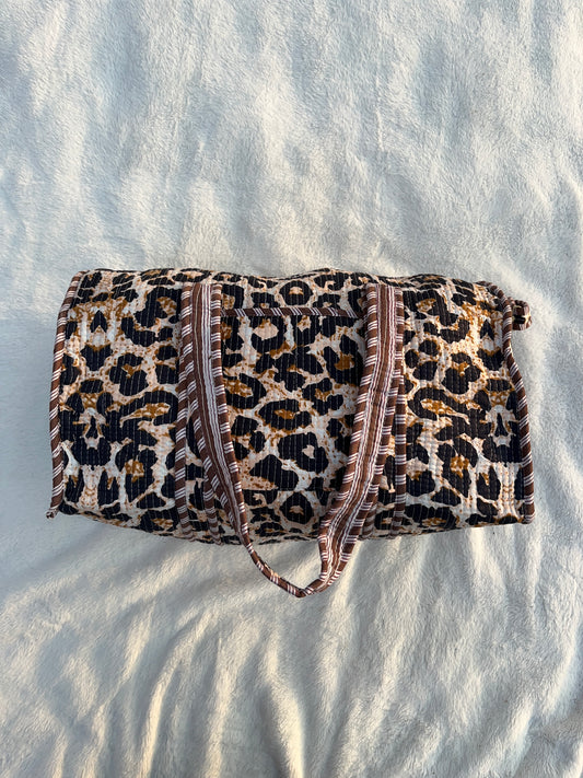 Brown Cheetah print Quilted Cotton Duffle Bag – Lightweight Travel Weekender