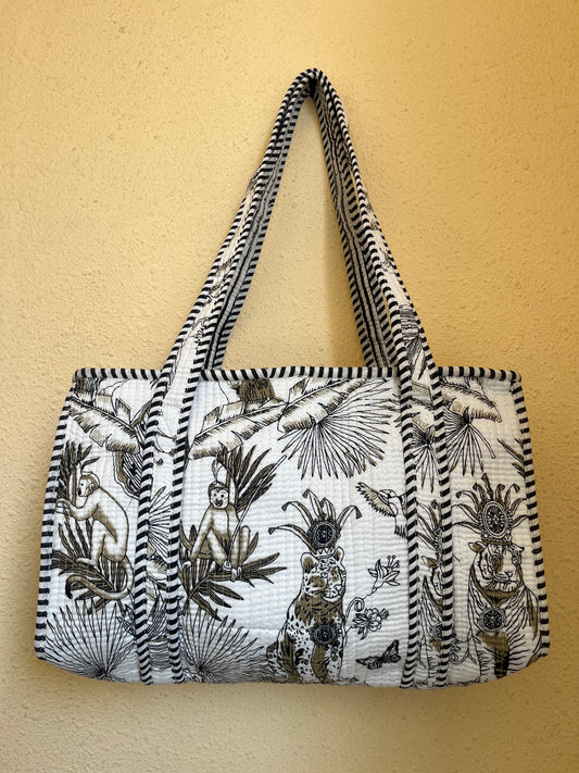 White tiger Jungle Quilted Mini Tote Bag 10X12
