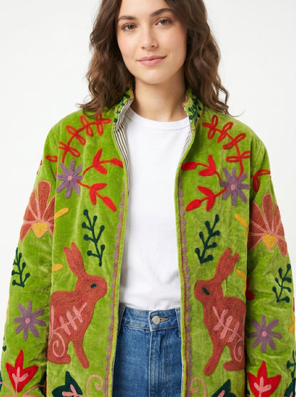 Women's My Time 1032 Suzani Reversible Velvet Jacket – Artistic Embroidered Statement Jacket