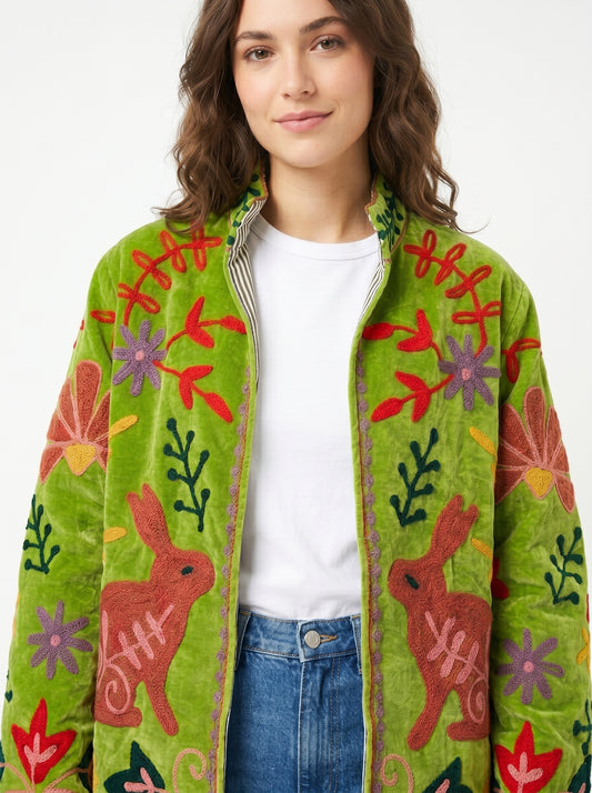 Women's My Time 1032 Suzani Reversible Velvet Jacket – Artistic Embroidered Statement Jacket