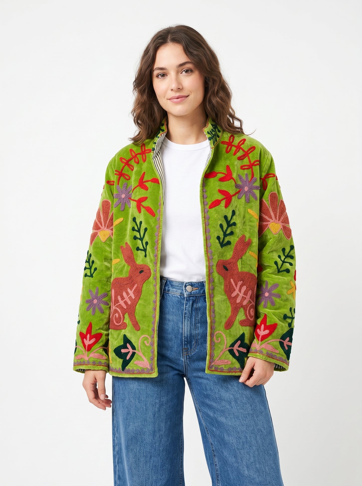 Women's My Time 1032 Suzani Reversible Velvet Jacket – Artistic Embroidered Statement Jacket